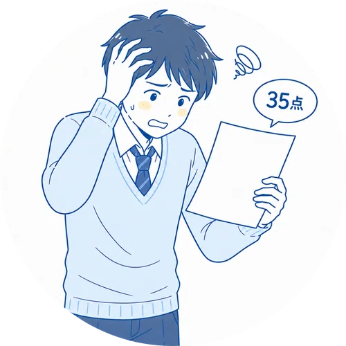テスト結果に悩む男子生徒のイラスト